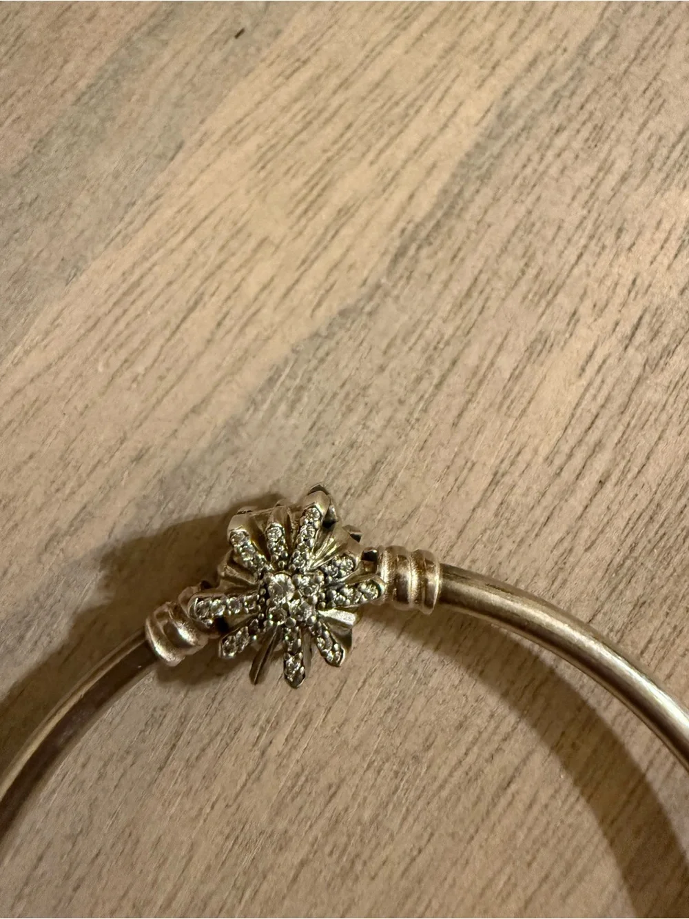 Pandora Silver Bangle with Green Crystal clips and winter theme charms